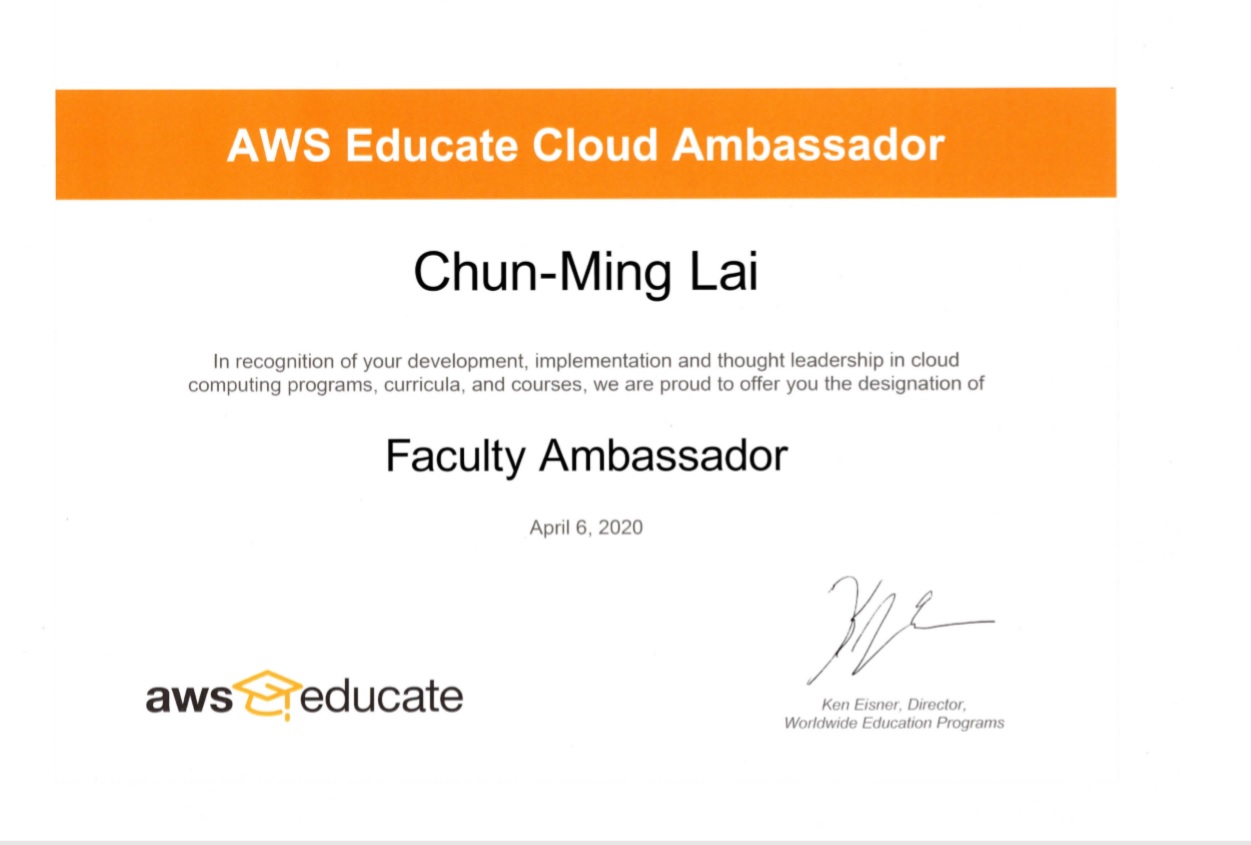 賀！本系賴俊鳴老師榮獲2020 AWS Educate Faculty Ambassador！
